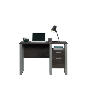 English Elm Desk, Engineered Wood Home Office Desk with Large Work Surface, Cubbyhole & Adjustable Shelf, Compact Durable Design, Easy Assembly, Qi-Ready Dark Brown B356P354458