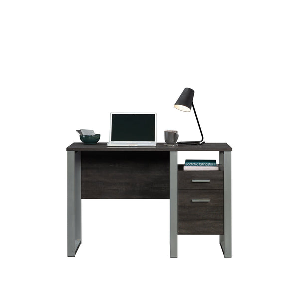 English Elm Desk, Engineered Wood Home Office Desk with Large Work Surface, Cubbyhole & Adjustable Shelf, Compact Durable Design, Easy Assembly, Qi-Ready Dark Brown B356P354458