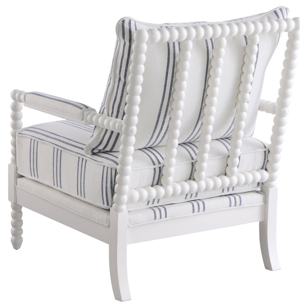 English Elm 1pc Coastal Spindle-Back Accent Chair with Padded Armrests, Linen-Look Upholstery & Welt Trim Navy Blue,White 40 L x 32 W x 15.75 H B011P308549
