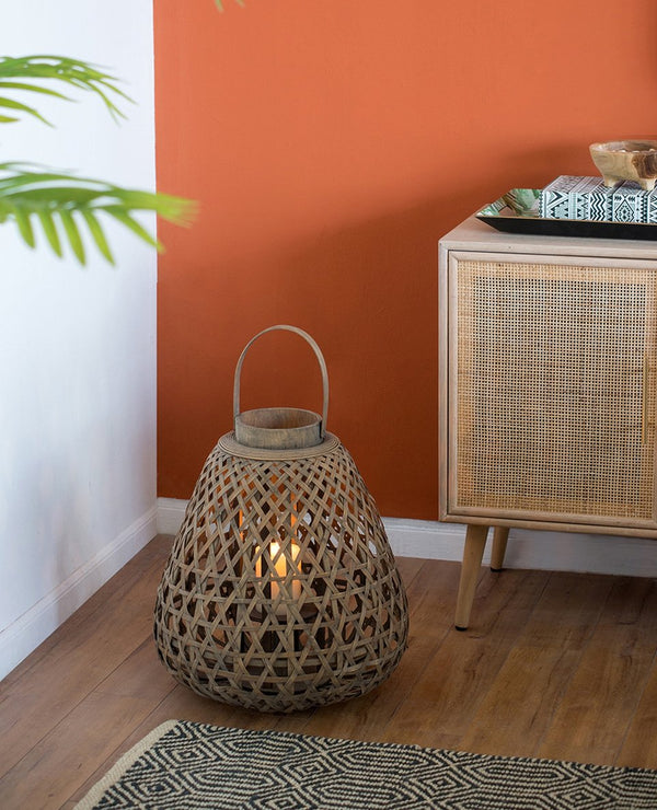 English Elm 16.9x16.9x17.7" Fir Wood Woven Lattice Candle Lantern Tapered Frame Porch Accent W2078P495660