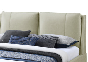 English Elm Upholstered Plush Queen Bed with Padded Headboard and Platform Base, 100% Polyester Luxury Finish Tan 96.5 L x 13.5 W x 9 H B2699S00040