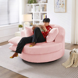English Elm 360° Swivel Round Corduroy Lounge Chair Oversized Sculptural Seat for Living Room Pink W3705S00040