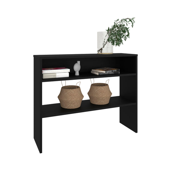 English Elm Library Library Desk with Two Open Shelves and Two Legs, Compact Engineered Wood Study Organizer Black 39.76 L x 12.2 W x 3.54 H B097P250860