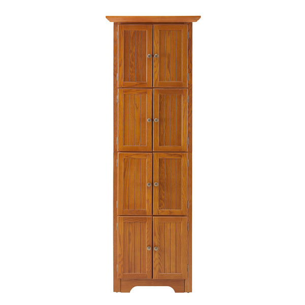 English Elm 4-Tier Corner 8-Door Cabinet with 4 Shelves — Space-Saving Farmhouse Storage for Kitchen Living Room Office Oak W2275P269083