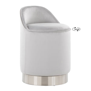 English Elm 18" Tufted Velvet Vanity Stool with 360 Swivel Base and Hidden Storage Compartment Chrome,Silver B202P471498