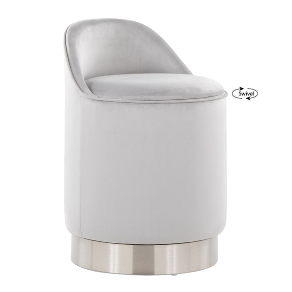 English Elm 18" Tufted Velvet Vanity Stool with 360 Swivel Base and Hidden Storage Compartment Chrome,Silver B202P471498