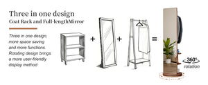 English Elm 360° Swivel Full Length Mirror with Coat Hooks Solid Rubberwood Frame Bedroom Entryway W2987P225479