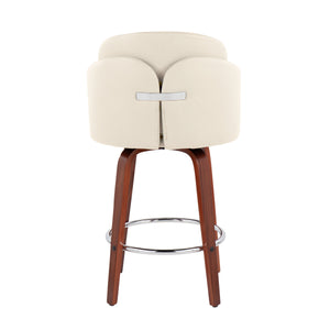 English Elm Fixed-height Swivel Counter Stools with Faux Leather Seats and Chrome Footrest Set of 2 B202S01813