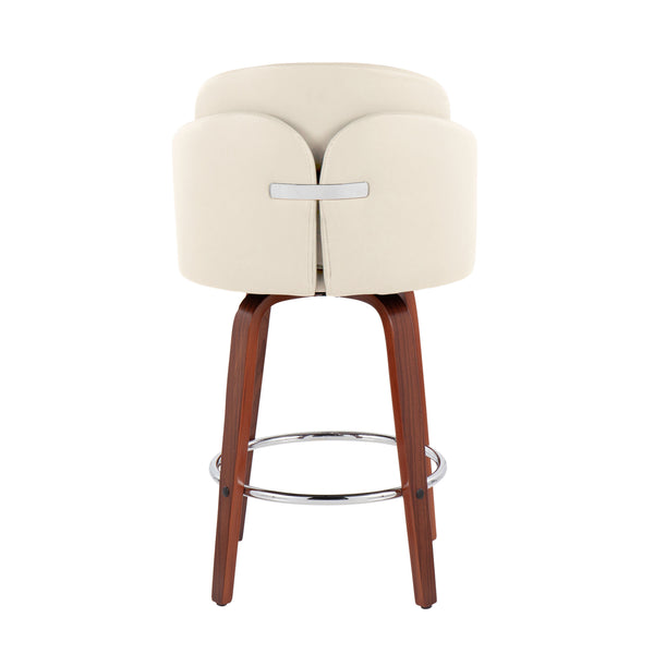 English Elm Fixed-height Swivel Counter Stools with Faux Leather Seats and Chrome Footrest Set of 2 B202S01813