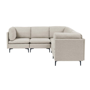 English Elm Linen Upholstered Modular Sectional Sofa with Tall Black Metal Legs for Living Room Almond B2748S00101