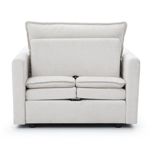 English Elm Chenille Plush Sofa Bed with Ottoman — Space-Saving Modern Single Couch, Stain-Resistant Beige Lounge (1-Seat) W1117S00278