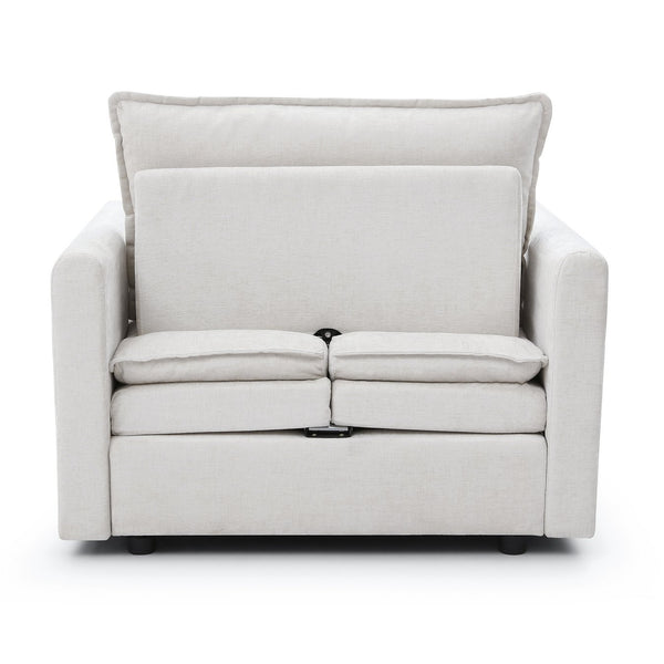 English Elm Chenille Plush Sofa Bed with Ottoman — Space-Saving Modern Single Couch, Stain-Resistant Beige Lounge (1-Seat) W1117S00278