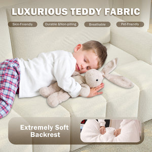 English Elm 90.2" Plush Teddy Fabric Convertible Sleeper Sofa with Hidden Storage for Living Room Beige+White W1885S00311