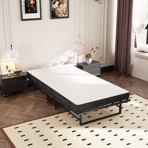 English Elm Portable Rollaway Guest Bed with Memory Foam Mattress Steel Frame and Storage Wheels T3210P471560