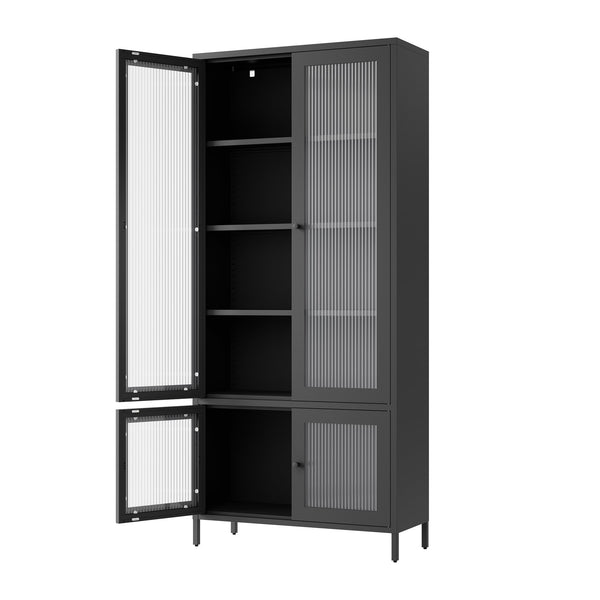English Elm Large Metal Storage Cabinet with Fluted Tempered Glass Doors, 5-Shelf Steel Bookcase for Home Office W2378P176272
