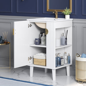 English Elm 20-inch French Style Bathroom Vanity with Integrated Ceramic Sink, Carved Accents & Soft-Close Door White N710P330971K