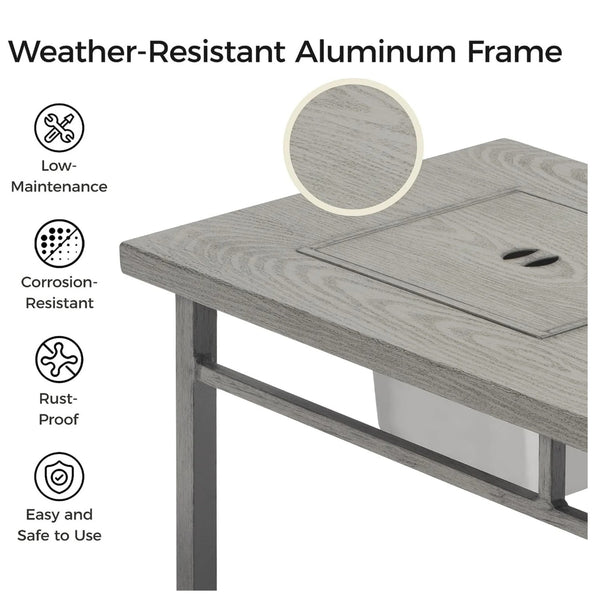 English Elm 47" Outdoor Aluminum Fire Pit Table 50000 Btu Propane with Ice Bucket Station Gray B082P454967