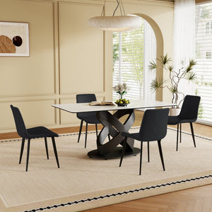 English Elm 71" Rectangular Dining Table – Modern Luxury Sintered Stone Top & Carbon Steel Base, Seats 6-8 Guests W2699S00078