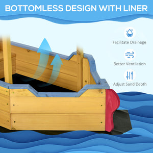 English Elm Outsunny Wooden Pirate Ship Sandbox with Canopy Storage Bench Outdoor Kids Play W2225P217334