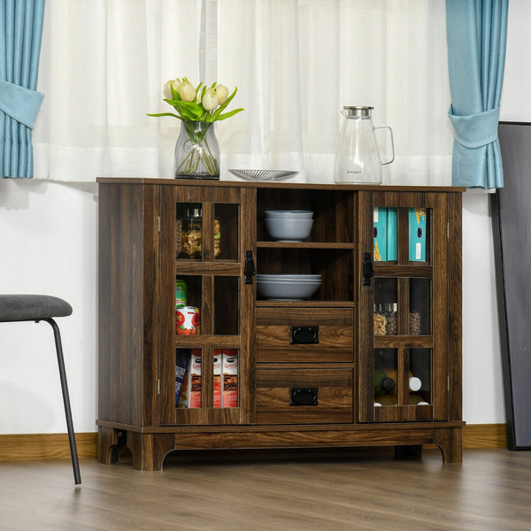 English Elm Homcom Elegant Sideboard Buffet Cabinet With Glass Doors, Adjustable Shelves & Drawers For Storage Solutions W2225P229376
