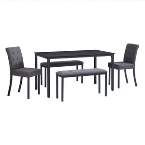 English Elm 5-piece Dining Set with Steel Frame Padded Chairs Benches for Kitchen or Room W1162P468417