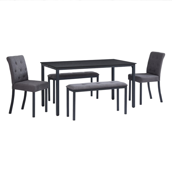English Elm 5-piece Dining Set with Steel Frame Padded Chairs Benches for Kitchen or Room W1162P468417