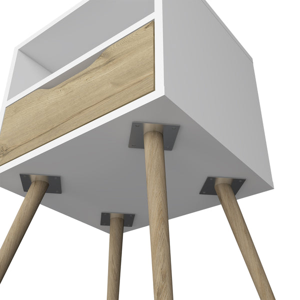 English Elm Allie Nightstand with Superior Top, Open Shelf & Drawer — Modern White-Light Oak Accent Table Multicolor 20 L x 18 W x 7 H B128P148652