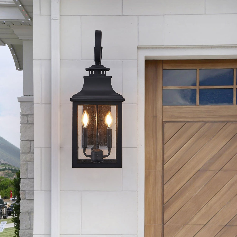 English Elm 23"(h) Matte Black Aluminum Outdoor Wall Sconce Seeded Glass Porch Lantern W2312P415984