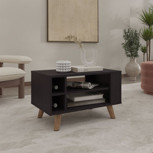 English Elm Coffee Coffee Table Black Wengue with 4 Open Shelves, Sturdy Legs, Compact Modern Minimalist Design Durable Engineered Wood Compliant B097P350284