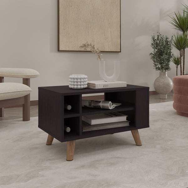 English Elm Coffee Coffee Table Black Wengue with 4 Open Shelves, Sturdy Legs, Compact Modern Minimalist Design Durable Engineered Wood Compliant B097P350284