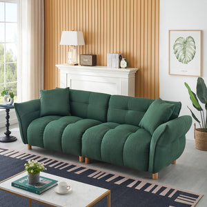 English Elm 93.70 Plush Teddy Sofa with Solid Wood Legs, 3-Seater Comfortable Sponge Cushions & Two Pillows Green W3356S00027