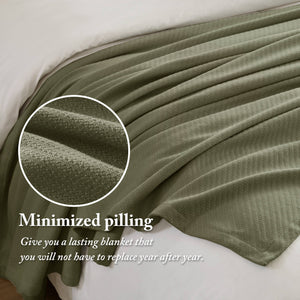 English Elm 1-piece King Cotton Woven Blanket Oeko-tex Certified Lightweight Layering Bedding Olive Green B035P408738