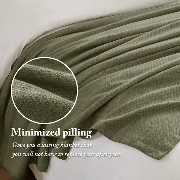English Elm 1-piece King Cotton Woven Blanket Oeko-tex Certified Lightweight Layering Bedding Olive Green B035P408738