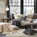 Madison Park Edina Glam/Luxury Faux Fur Square Pillow MP30-4831 Grey