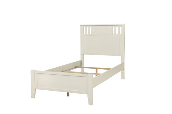 English Elm Simple Modern Full Size Bedframe with Carved Vertical Lines, Rubberwood MDF Construction, Elegant Design White 80 L x 8 W x 4 H B011S01986