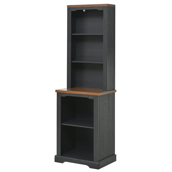 English Elm On-trend Two Piece Walnut Veneer Freestanding Bookcase Set with Curved Sculptural Black N721P394507B