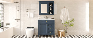 English Elm 30'' Bathroom Vanity Set With Mirror & Storage – Modern Freestanding Design, Ceramic Sink & Drawers SW000127AAC-1
