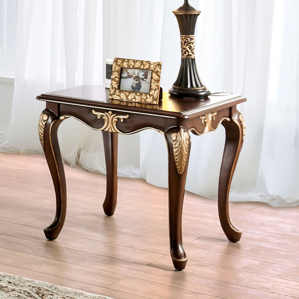 English Elm Traditional End Table With Elegant Carved Details, Curved Legs & Rich Tobacco Finish – Timeless Style! B2741P361146-GIGA