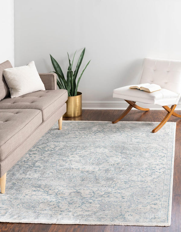 Unique Loom Newport Elms Machine Made Medallion Rug Gray, Ivory/Blue 6' 1" x 9' 2"