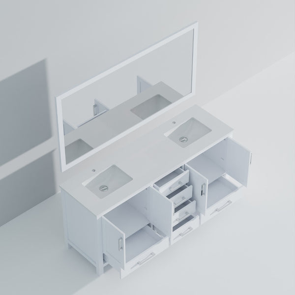 English Elm White Double Bath Vanity Set With White Quartz Top & 70 In. Mirror - Elegant Storage & Style! B2731S00704-GIGA