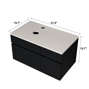 English Elm 31.5" Floating Bathroom Vanity Base Black Wood Grain Soft Close Modern Farmhouse W3136P500133