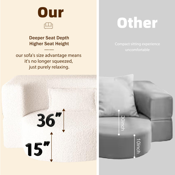 English Elm Modern Full Size Folding Sofa Bed with Teddy Fabric, Foam-Filled 15" Sleeper, 2 Pillows, No Assembly Required Beige+White W1885P272259