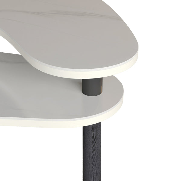 English Elm Contemporary rotatable cocktail table with 360° swivel top, sintered stone & MDF surface, space-saving design White+Black W2899P372754