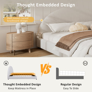 English Elm Christopher Knight Home® - King Size Bed Frame With Chic Boucle Upholstered Round Headboard For Modern Bedroom Elegance N757K327030W