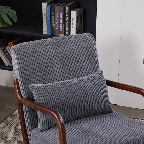 English Elm Mid-Century Upholstered Accent Chair Antique Dark Grey — Ergonomic Solid Wood Frame, Cozy Pillow Seat W2989P295372