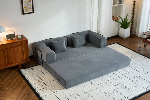 English Elm Convertible Sleeper Sofa Bed with Corduroy Upholstery, 4‑in‑1 Folding Couch Mattress, Space‑Saving Lounge Gray W3434P346243