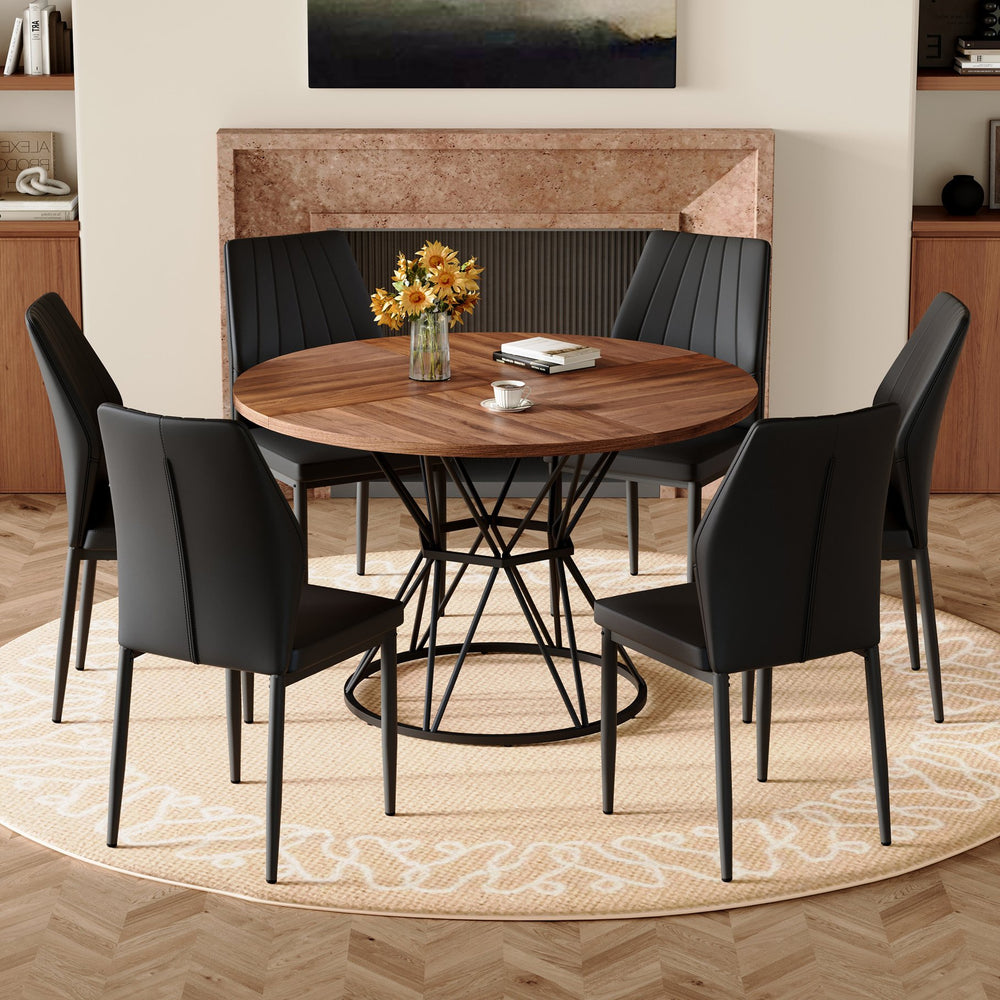 English Elm Table Set 42 Inch Round Wood Grain Top with Clear Acrylic Chairs for Modern Dining W1151S04856