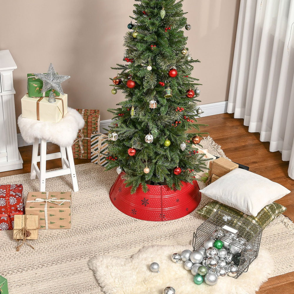 English Elm HOMCOM Steel Christmas Tree Collar Ring Skirt Cover for 7.5ft Trees, Durable Powder-Coated Guard, 26" x 9" Red W2225P229116