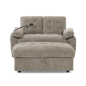 English Elm Leisure Chenille Two Seat Reclining Sofa with Usb Port Storage Ottoman Padded Armrests Brown W487S00518