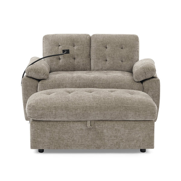 English Elm Leisure Chenille Two Seat Reclining Sofa with Usb Port Storage Ottoman Padded Armrests Brown W487S00518